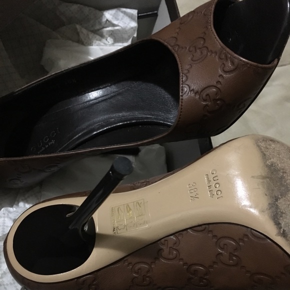 Brown Light Guccissima Leather Peep-toe Pumps - Picture 5 of 6